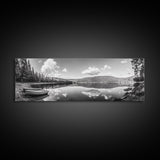 Canoe Lake, Still Water, Pine Forest, Outdoor Serenity, Canvas Print, Nature Wall Art, Rustic Cabin Decor, Peaceful Landscape, Neutral Tones
