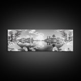 Mountain Reflections, Nature Panorama, Black and White Landscape, Framed Canvas Print, Living Room Wall Art, Modern Wilderness Decor
