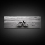Woven Shoes, Coastal Walk, Ocean Breeze, Boho Style, Framed Canvas Print, Entryway Wall Art, Minimalist Beach Art, Seashore Photography