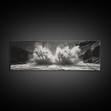 Ocean Splash, Powerful Wave Crash, Coastal Energy Wall Art, Framed Canvas Print, Modern Beach House Decor, Dynamic Living Room Art