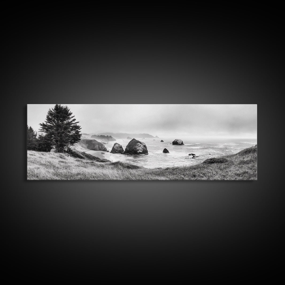 Rocky Coastline Mist, Ocean Cliffs, Foggy Seascape, Moody Decor, Canvas Print, Coastal Wall Art, Nature Photography, Living Room Decor
