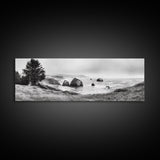 Rocky Coastline Mist, Ocean Cliffs, Foggy Seascape, Moody Decor, Canvas Print, Coastal Wall Art, Nature Photography, Living Room Decor