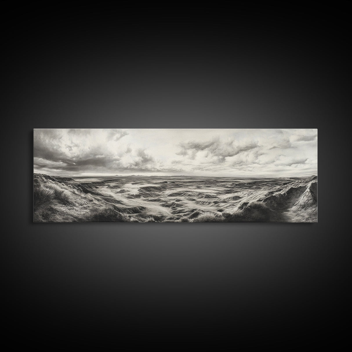 Desert Canyon Scene, Western Landscape, Vast Horizon, Framed Canvas Print, Rustic Wall Art, Neutral Earth Tones, Office Or Living Room