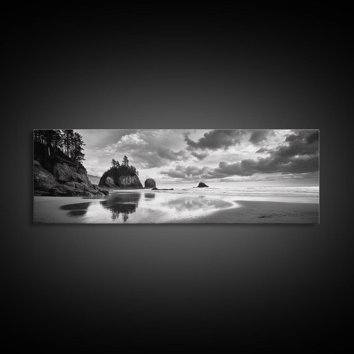 Seastacks Coastal Scene, Moody Beach Landscape, Ocean Reflections, Canvas Print, Coastal Decor, Pacific Northwest, Fall Wall Art