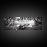 Secluded Picnic Spot, Ocean View, Tranquil Escape, Nature Sanctuary Art, Framed Canvas Print, Kitchen Wall Decor, Coastal Forest Vibe