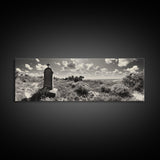 Coastal Tombstone, Sacred Landscape, Ocean Horizon, Graveyard Scene, Framed Canvas Print, Fall Living Room Decor, Moody Historical Art