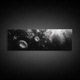 Jellyfish Dreams, Ocean Depths, Abstract Motion, Canvas Print, Coastal Bathroom Art, Nautical Theme, Moody Black and White Sea Life