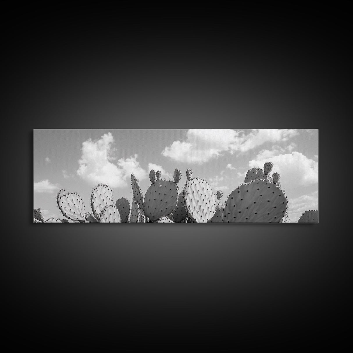 Prickly Pears, Cactus Heaven, Western Sky, Canvas Print, Boho Kitchen Wall Art, Desert Style Decor, Minimalist Black and White