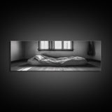 Minimalist Bedroom, Simple Living, Monochrome Bed, Peaceful Morning, Framed Canvas Print, Bedroom Wall Art, Moody Art, Farmhouse Art