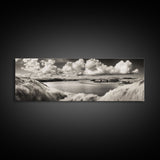 Misty Lake, Peaceful Shore, Cloud Reflections, Canvas Print, Black and White Nature Art, Coastal Landscape, Bedroom Wall Art, Minimalist Decor