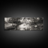Woodland Creek Flow, Sepia Landscape Scene, Peaceful Forest Art, Canvas Print, Autumn Wall Decor, Rustic Living Room Artwork