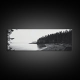 Forest Cliffs, Quiet Bay, Monochrome Coast, Canvas Print, Nature Photography, Modern Rustic Wall Art, Entryway or Office Decor