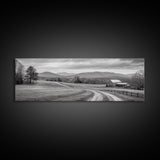 Mountain Valley, Country Road, Rural Home, Framed Canvas Print, Farmhouse Wall Art, Living Room Decor, Autumn Country Landscape