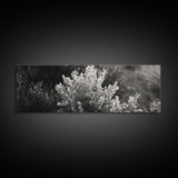 Frosted Bush, Winter Plant, Nature Closeup, Framed Canvas Print, Botanical Wall Art, Neutral Bedroom Decor, Rustic Autumn Style