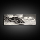Seaside Cliff, Pine Hills, Sandy Beach, Canvas Print, Coastal Landscape Art, Modern Nature Decor, Beach House Living Room Style