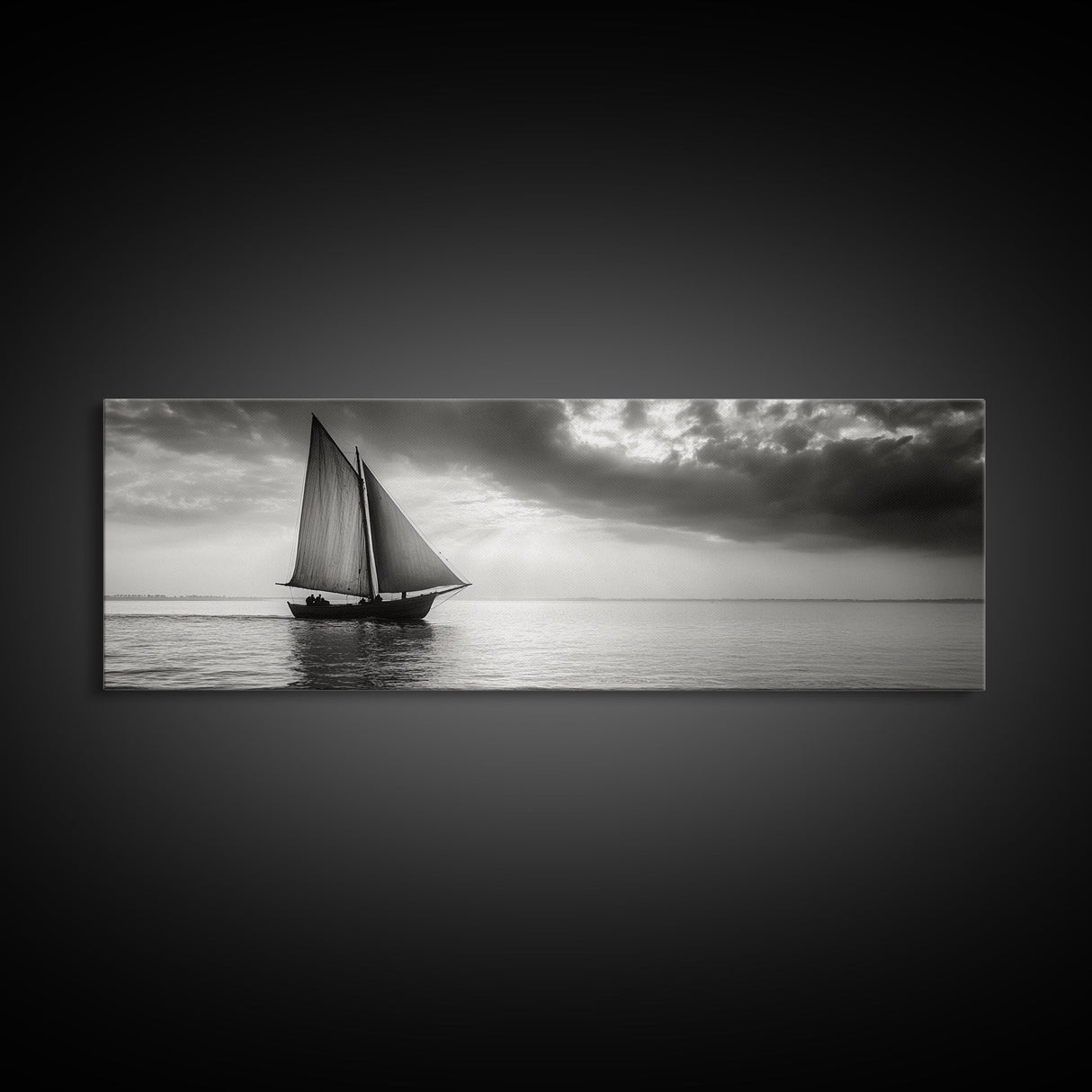 Sailboat, Ocean Horizon, Dramatic Sky, Framed Canvas Print, Nautical Wall Art, Minimalist Office Decor, Ocean Lover Photography