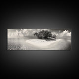 Remote Island Escape, Tranquil Shore, Ocean Oasis, Nature Seclusion, Framed Canvas Print, Coastal Wall Art, Bathroom Decor, Tropical Style