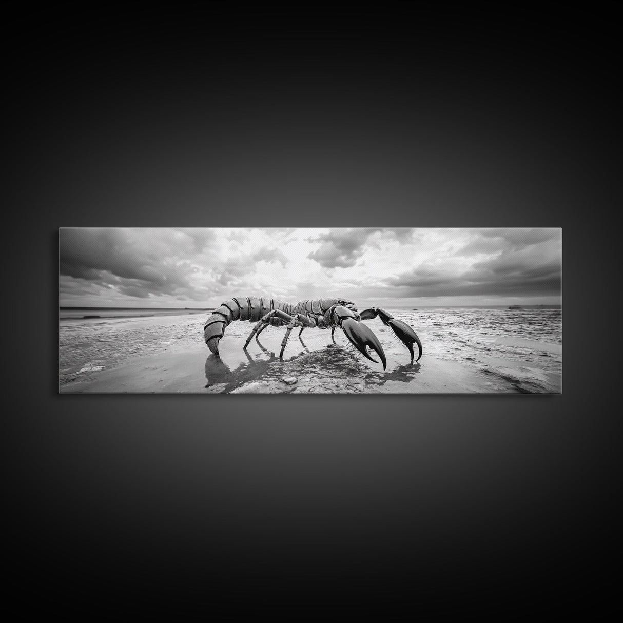 Giant Scorpion Beach, Surreal Creature, Dark Fantasy, Ocean Monster, Framed Canvas Print, Halloween Wall Art, Teen Room Decor, Bedroom Art