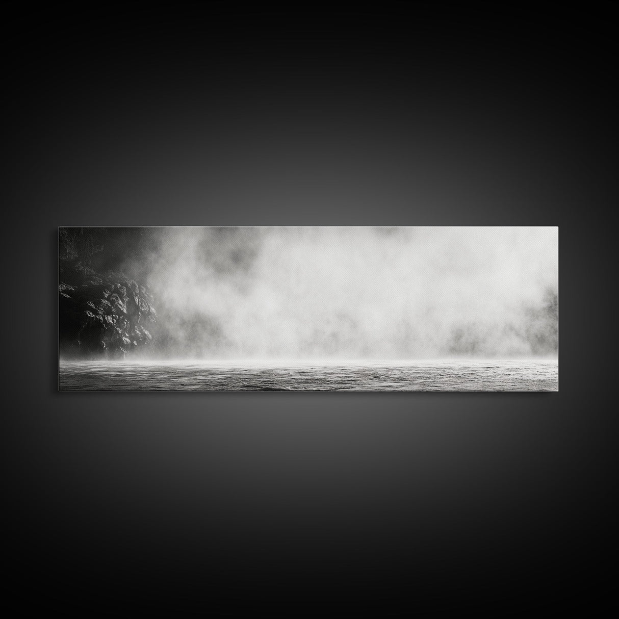 Waterfall Mist Scene, Nature Wall Decor, Canvas Print, Modern Minimalist Art, Neutral Tones, Living Room Wall Art, Black White Landscape