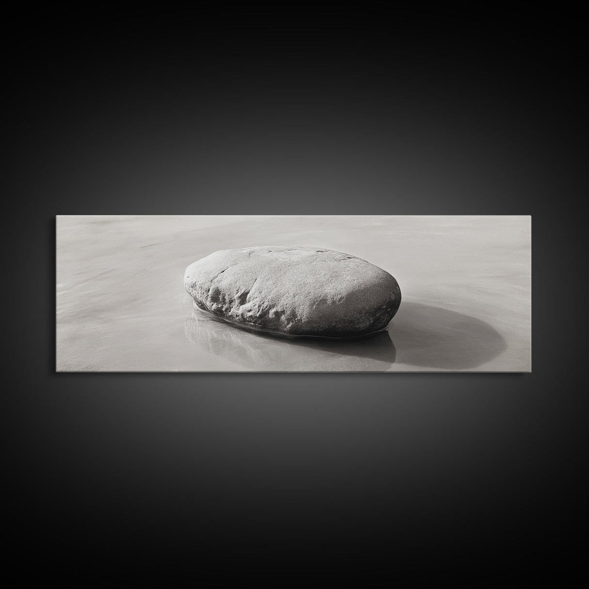 Smooth Beach Rock, Minimal Seascape, Zen Coastal Decor, Tranquil Framed Canvas Print, Modern Spa or Bedroom Wall Art