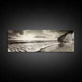 Cliff Coastline, Ocean Sunset, Beach Waves, Framed Canvas Print, seascape wall art, coastal bedroom decor, relaxing nature vibe, neutral art