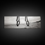 Nautical Swing, Beach Ropes, Seaside Minimalism, Canvas Print, black and white beach decor, coastal hallway wall art, maritime rustic style