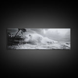 Stormy Waves, Ocean Fury, Tropical Housefront, Canvas Print, dramatic coastal decor, fall storm wall art, modern living room statement