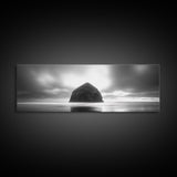Seaside Rock Monolith, Ocean Landscape, Dramatic Sky Photography, Framed Canvas Print, Moody Wall Art, Minimalist Home Decor