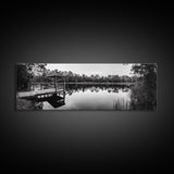 Still Lake Dock, Nature Reflections, Tranquil Scene, Canvas Print, Rustic Landscape Photography, Farmhouse Wall Art, Entryway Decor