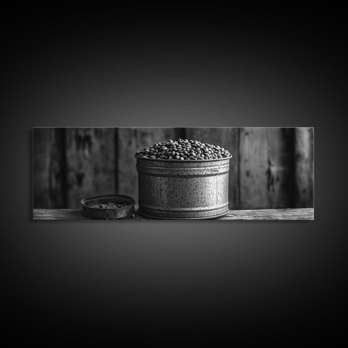 Rustic Bean Bucket, Farmhouse Kitchen, Country Decor, Autumn Wall Art, Framed Canvas Print, Rustic Style, Cozy Kitchen Wall Art