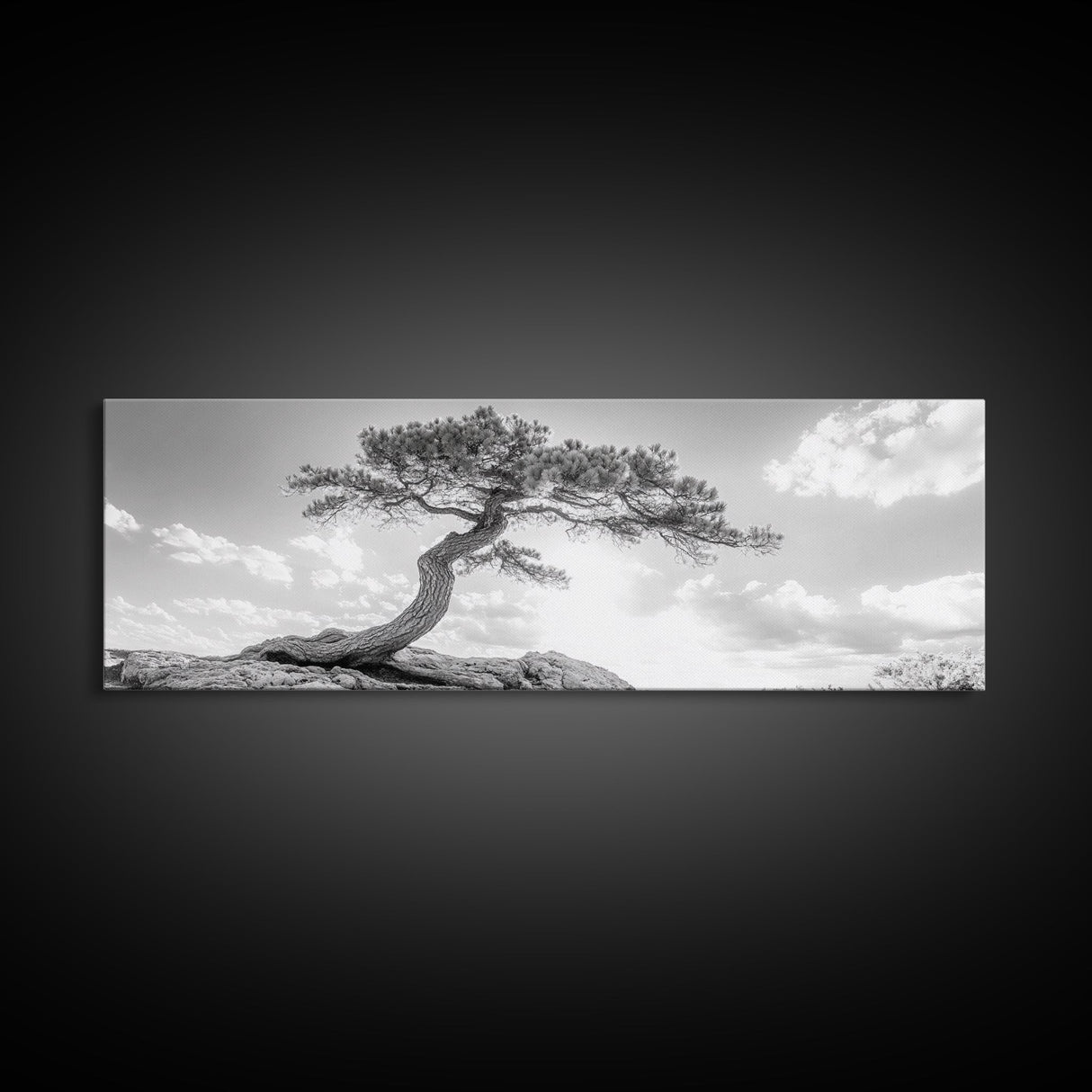 Lone Curved Tree, Zen Nature Print, Minimalist Landscape, Calming Decor, Framed Canvas Print, Bedroom Wall Statement