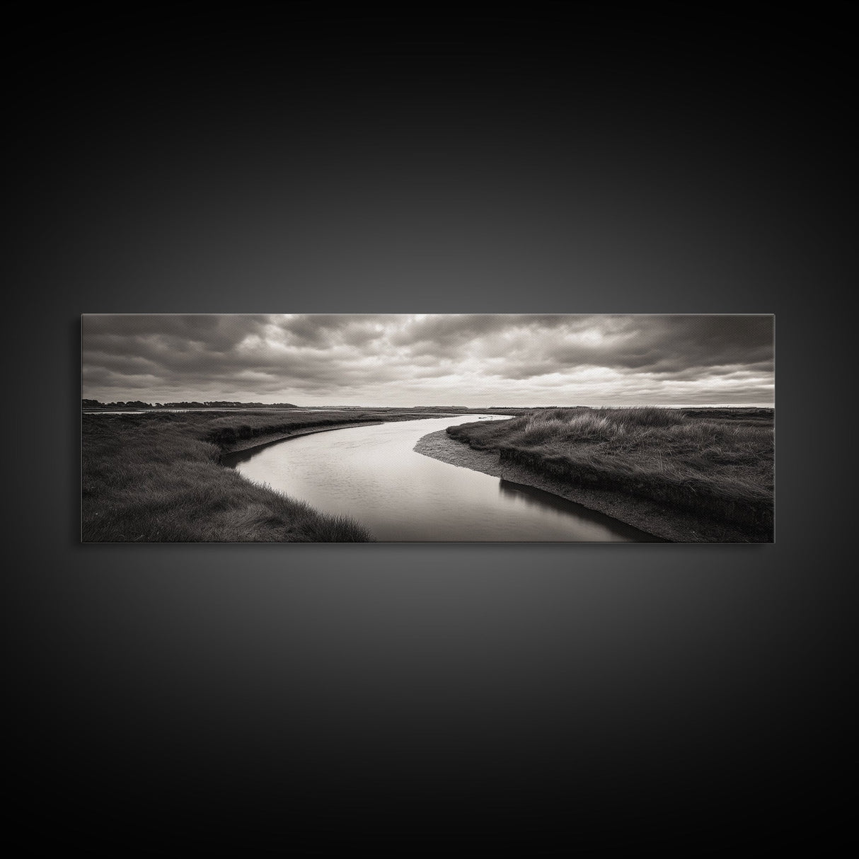 Serene River, Marsh Landscape, Calm Waters, Tranquil Nature, Framed Canvas Print, Minimalist Decor, Entryway Art, Fall Home Vibes