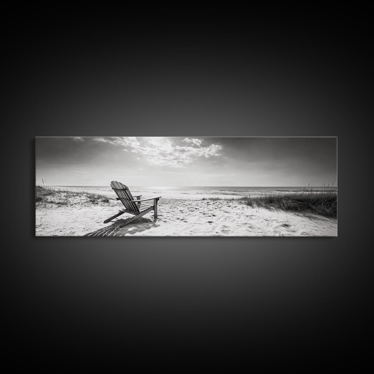Coastal Chair, Black White, Seaside Decor, Beach Life, Framed Canvas Print, Coastal wall art, minimalist art, neutral tones, coastal room