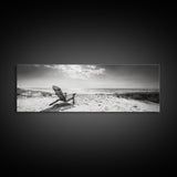 Coastal Chair, Black White, Seaside Decor, Beach Life, Framed Canvas Print, Coastal wall art, minimalist art, neutral tones, coastal room