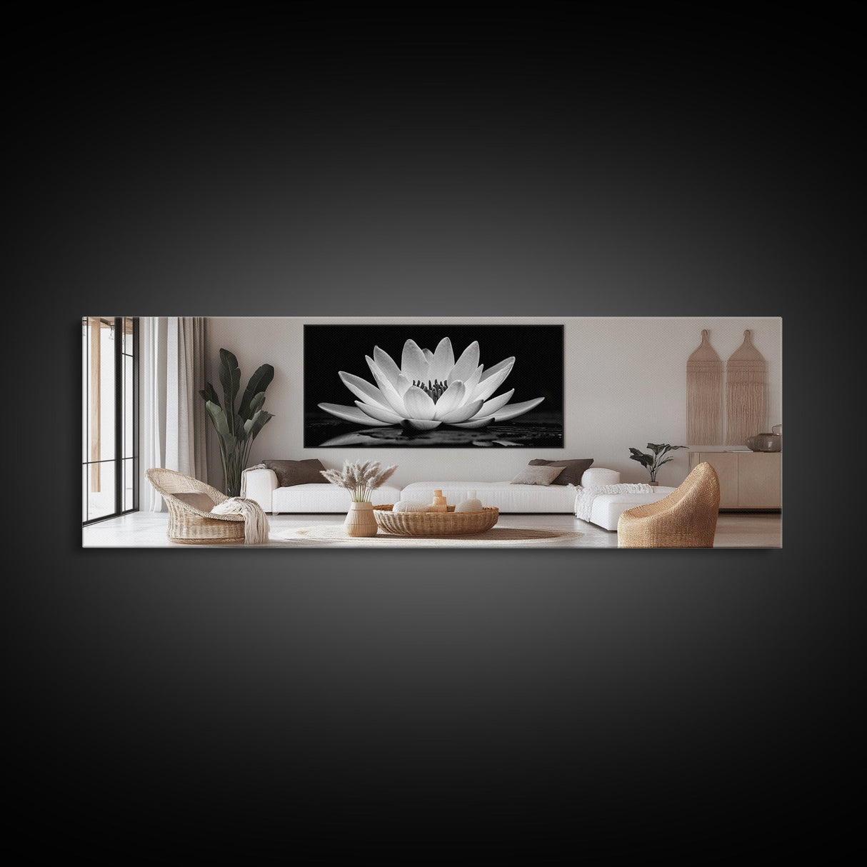 Lotus Bloom, Zen Flower, Tranquil Petals, Spiritual Nature Print, Black and White, Canvas Print, Spa Wall Decor, Meditation Room Art