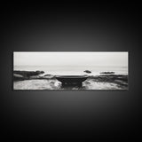 Coastal Boat, Ocean Horizon, Solitude Scene, Black and White Seascape, Canvas Print, Modern Bathroom Wall Art, Minimalist Decor