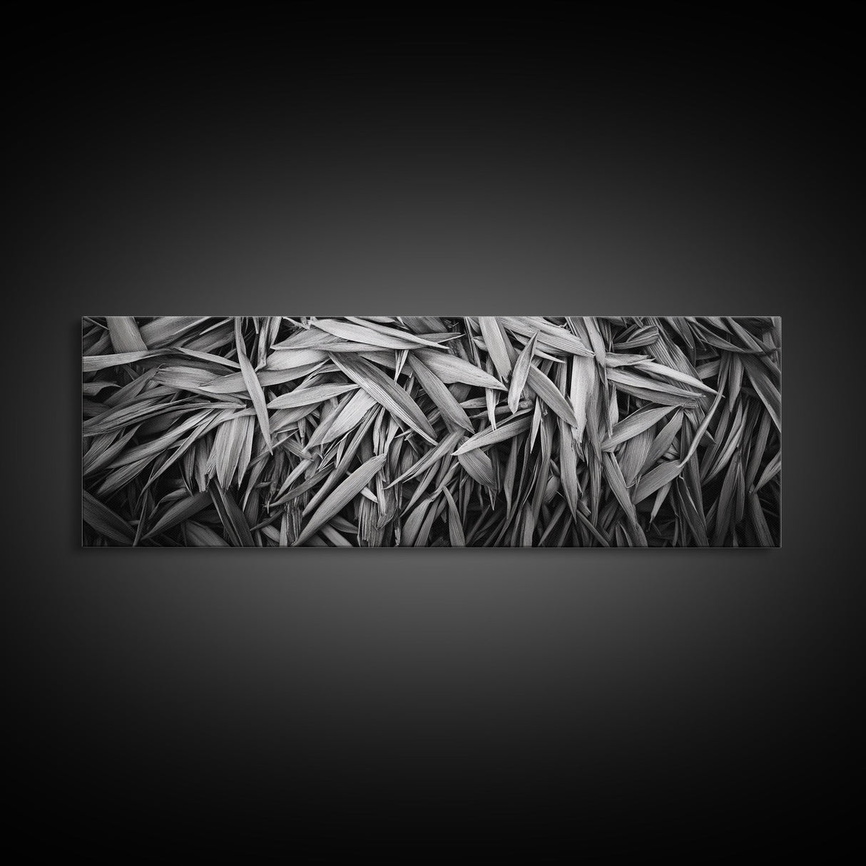 Textured Leaves, Monochrome Nature, Abstract Pattern, Botanical Wall Art, Framed Canvas Print, Modern Bedroom Art, Minimalist Decor