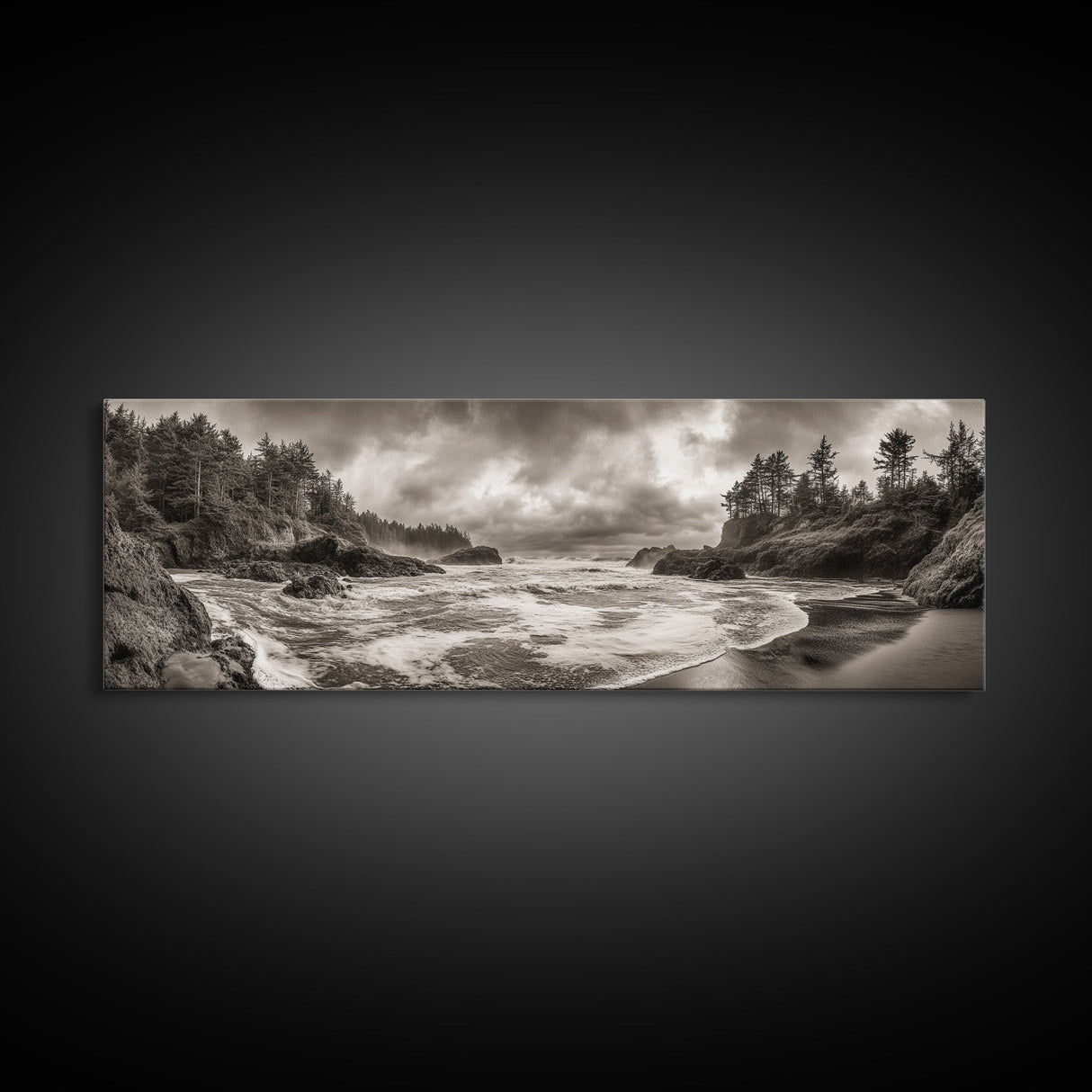 Wild Coastline, Rugged Waves, Stormy Shore, Nature Photography, Framed Canvas Print, Fall Living Room Wall Art, Rustic Coastal Decor