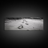 Beach Footprints, Sandy Path, Seaside Steps, Reflective Moment, Canvas Print, Minimalist Bathroom Wall Art, Tranquil Coastal Decor