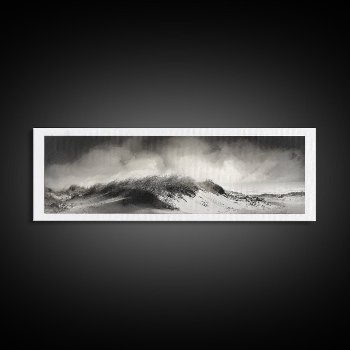 Sand Dune Storm, Coastal Winds, Black and White Nature, Framed Canvas Print, Neutral Wall Art, Hallway Decor, Minimalist Style
