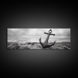 Anchor Shore, Ocean Symbol, Coastal Rust, Nautical Fog, Framed Canvas Print, Bathroom Decor, Marine Wall Art, Minimalist Nautical Style