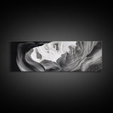 Desert Canyon Swirl, Abstract Rock Layers, Light and Shadow, Framed Canvas Print, Minimalist Living Room Art, Earth Tone Decor