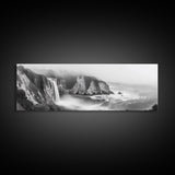 Cliffside Waterfall Coast, Misty Ocean Falls, Dramatic Drop, Nature Power, Framed Canvas Print, Scenic Landscape Wall Art, Spa Bathroom Decor