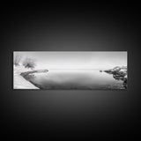 Winter Lake Reflection, Minimal Snow Scene, Bare Trees, Serene Water, Framed Canvas Print, Nordic Minimalist Art, Bedroom Wall Decor