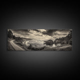 Coastal Road, Ocean Sunset, Rocky Shoreline, Framed Canvas Print, Moody Landscape Photography, Living Room Wall Art, Rustic Nature Decor