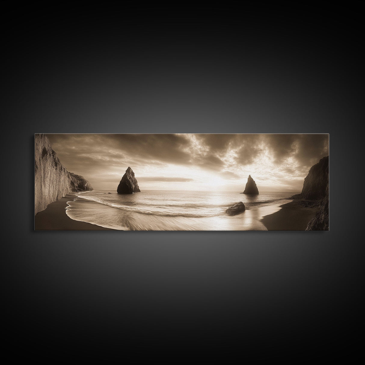 Seaside Cliffs, Ocean Rocks, Dramatic Sunset, Framed Canvas Print, Coastal Landscape Photography, Bedroom Wall Art, Fall Nature Decor