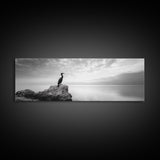 Solitary Bird, Ocean Rock, Minimalist Seascape, Canvas Print, Peaceful Wall Art, Zen Decor, Black and White Living Room Accent