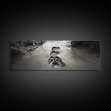 Footprints in Sand, Nature Pathway, Tranquil Stream, Framed Canvas Print, Mindful Journey Art, Rustic Entryway Wall Photography