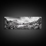 Rocky Lake, Wilderness Reflection, Mountain Calm, Framed Canvas Print, Cabin Nature Wall Art, Rustic Home Decor, Adventure Photography