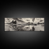 Coastal Rocks, Ocean Reflection, Dramatic Sky, Framed Canvas Print, Beach Landscape Photography, Fall Living Room Wall Art